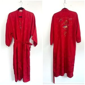 Vintage Golden Bee Asian Embroidered Satin Robe Large